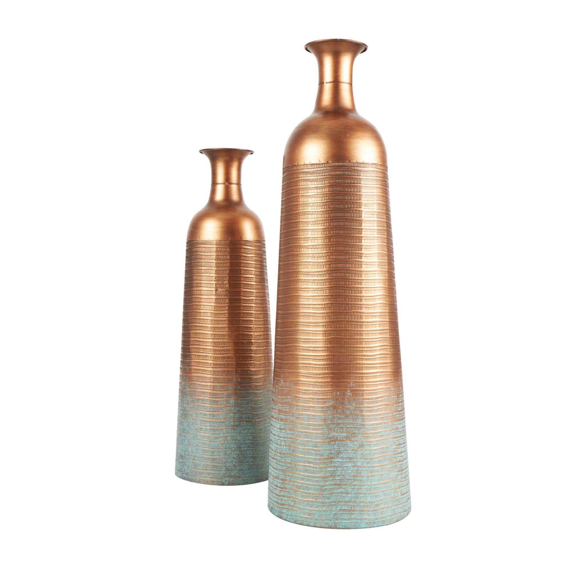 Distressed Ombre Copper Ribbed Vase Set